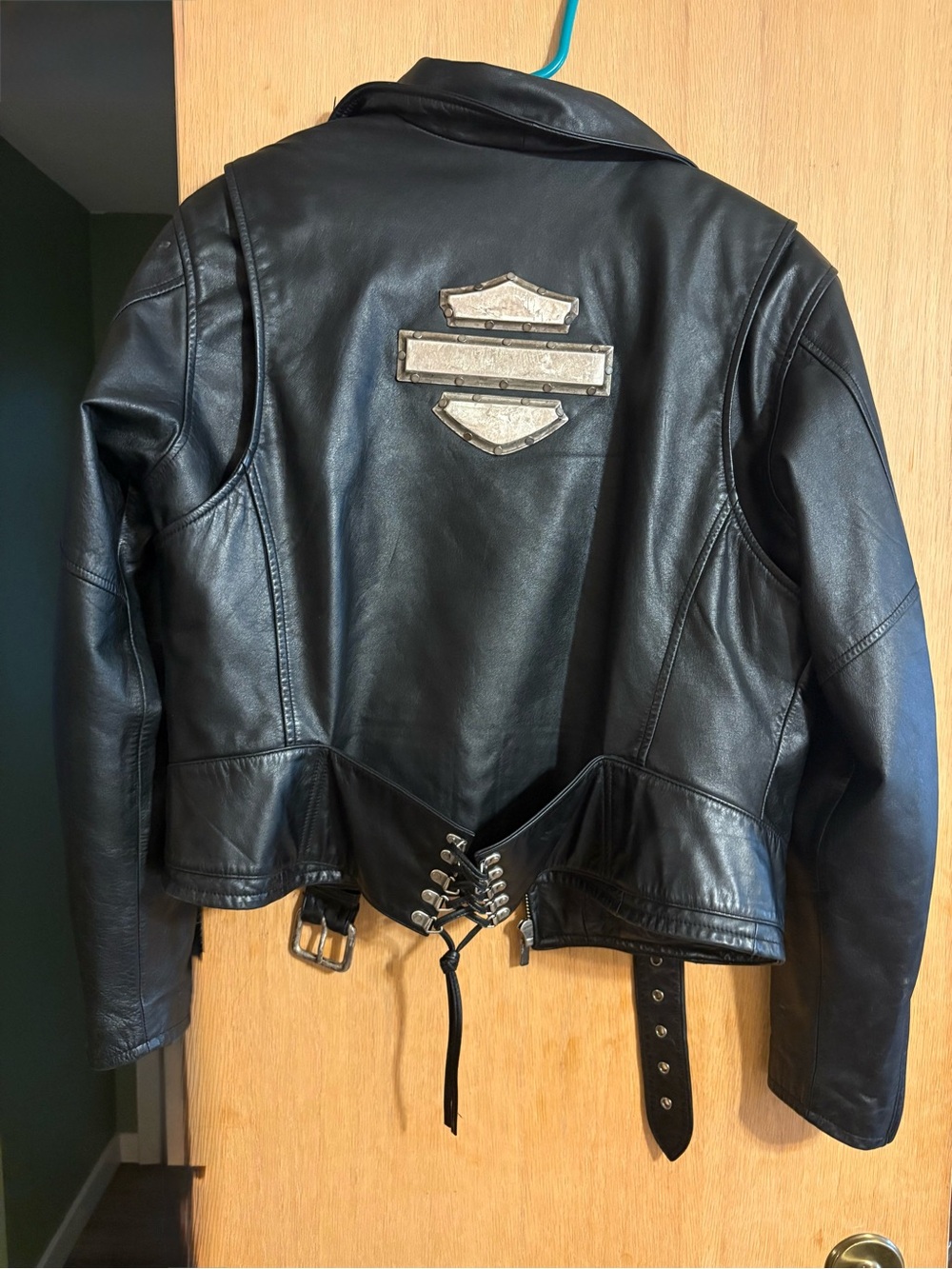 Harley-Davidson Black Leather Motorcycle Jacket with Silver Back Shield